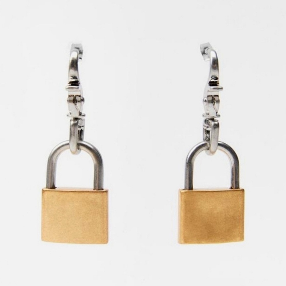 ZARA Padlock Earrings NWT Gold and Silver tone ✨✨🔥🔥 - Picture 3 of 6